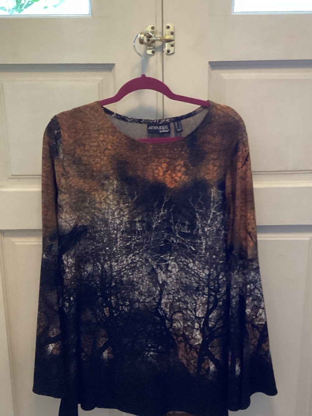 Attitudes by Renee Brown and Black Tree-Print Long Sleeve Top
